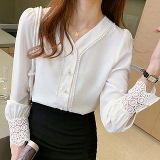 Lace Trim Button-up Blouse