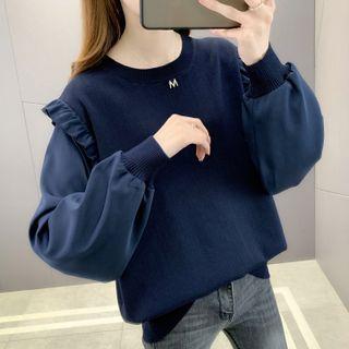 Lettering Frill Trim Sweater