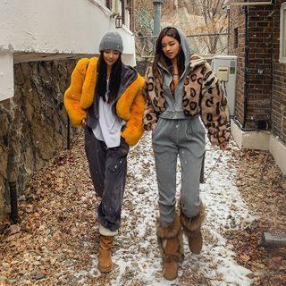 Leopard Sherpa-fleece Cropped Jacket