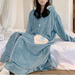 Rabbit Hooded Ruffled Midi Fleece Sleep Robe