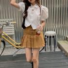 Short-sleeve Heart Cutout Blouse / Skirt
