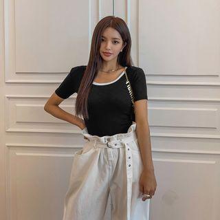 Padded-shoulder Piped T-shirt