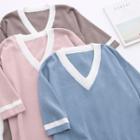 Elbow-sleeve V-neck Knitted Dress