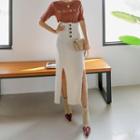 High-waist Slit-side Knit Skirt