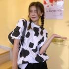 Short-sleeve Cow Print T-shirt As Shown In Figure - One Size