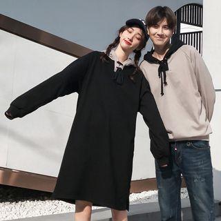 Couple Matching Contrast Trim Hoodie / Long-sleeve Dress