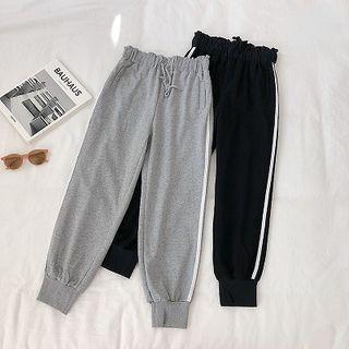 Color-block Trim High-waist Lace-up Pants