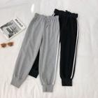 Color-block Trim High-waist Lace-up Pants