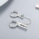 Alloy Lettering Rhinestone Chained Earring 1 Pc - Silver - One Size