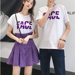 Couple Matching Lettering Short-sleeve T-shirt / High Waist Skort