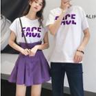 Couple Matching Lettering Short-sleeve T-shirt / High Waist Skort