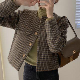 Plaid Jacket / Mock-neck Long-sleeve T-shirt