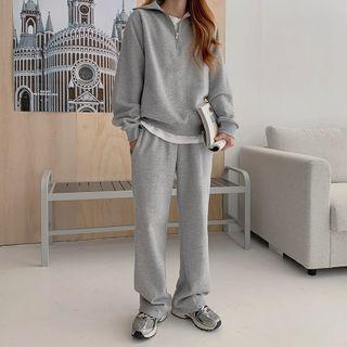 Set: Zip-front Sweatshirt + Napped Sweat Pants