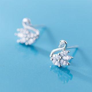 Swan Rhinestone Sterling Silver Earring 1 Pair - S925 Silver - Silver - One Size