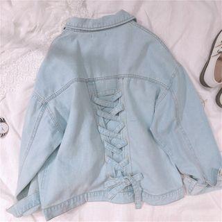 Lace Up Denim Jacket Light Blue - One Size