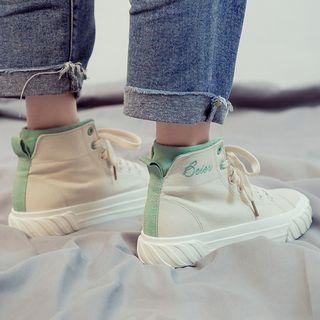 Embroidered High-top Canvas Sneakers