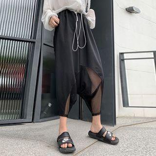 Low-crotch Mesh-panel Harem Pants