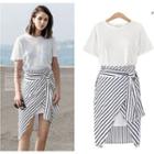 Set: Short-sleeve T-shirt Dress + Pinstripe Skirt