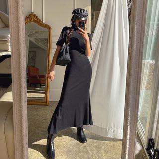 High-neck Napped Maxi Mermaid Dress