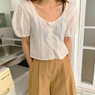 Scoop-neck Puff-sleeve Blouse