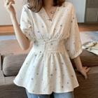 Balloon-sleeve Star Print Chiffon Blouse