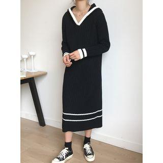 Contrast Trim Midi Hooded Sweater Dress