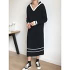 Contrast Trim Midi Hooded Sweater Dress