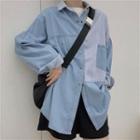 Paneled Denim Shirt Light Blue - One Size