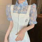Short-sleeve Floral Shirt / Spaghetti Strap Top / Mini Pinafore Dress / Set