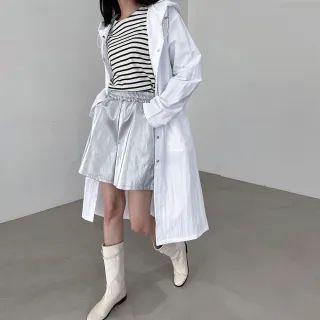 Hooded Drawstring Longline Windbreaker