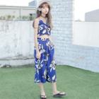 Set: Printed Camisole Top + Cropped Wide Leg Pants