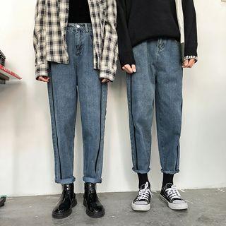 Couple Matching Contrast-trim Straight-fit Jeans