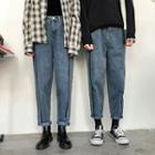 Couple Matching Contrast-trim Straight-fit Jeans