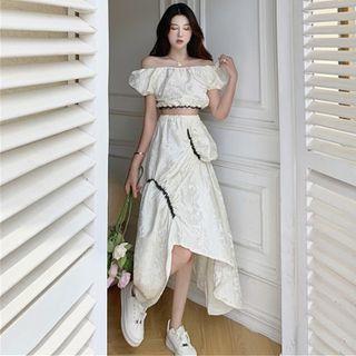 Boatneck Crop Top / Asymmetric Midi Skirt