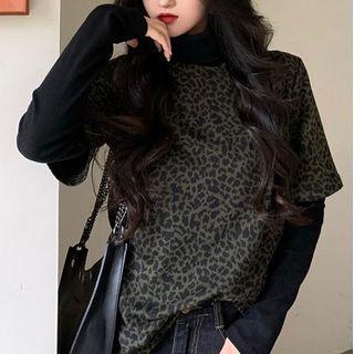 Leopard Short Sleeve T-shirt / Plain Long Sleeve T-shirt