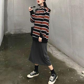 Striped Pullover / Midi A-line Skirt