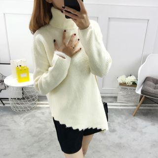 Scallop Hem Turtleneck Sweater