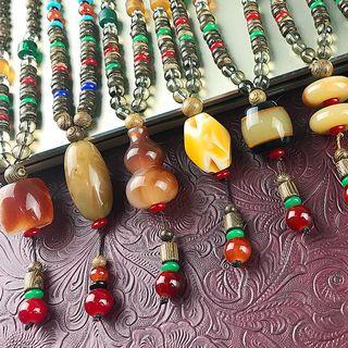 Retro Bead Pendant Necklace 6805 - Random - Multicolor - One Size
