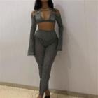 Set: Long-sleeve Cold-shoulder Crop Top + Leggings