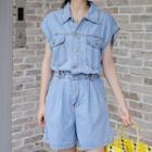 Short-sleeve Shirt Denim Playsuit