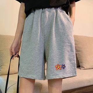 Elastic Waist Embroidered Jersey Shorts
