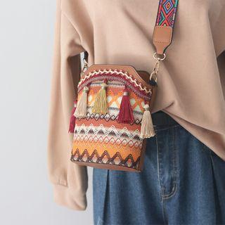 Tassel Patterned Faux Leather Bucket Bag