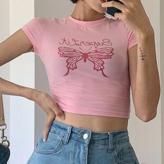 Printed Crewneck Slim-fit Short-sleeve T-shirt