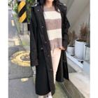 Hooded Snap-button Long Jacket