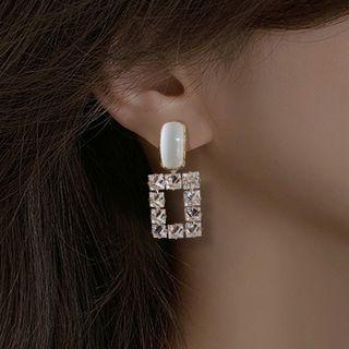 Rectangle Rhinestone Faux Cat Eye Stone Dangle Earring 1 Pair - Gold - One Size