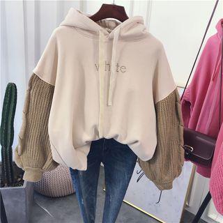 Knit Panel Lettering Hoodie
