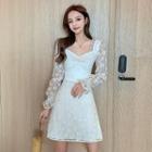 Long-sleeve Floral Lace Mini Dress