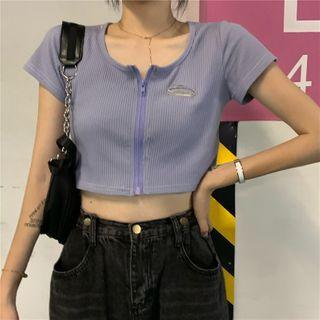 Short-sleeve Zipped Detail Cropped Top