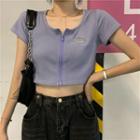 Short-sleeve Zipped Detail Cropped Top