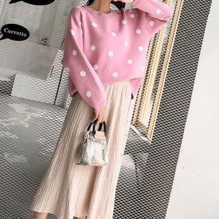 Dotted Sweater/ Knit A-line Midi Skirt/ Set